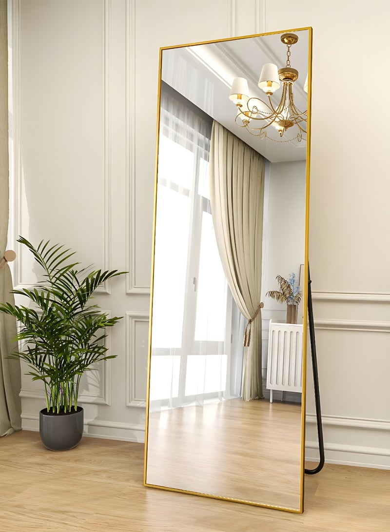 تايمي مرآة كبيرة بتصميم أنيق 155×45 سم - مرآة كاملة الطول بإطار معدني ذهبي وحامل خلفي - تصميمها الرائع مناسب لغرف المعيشة وغرف الملابس وغرف النوم - Image 1