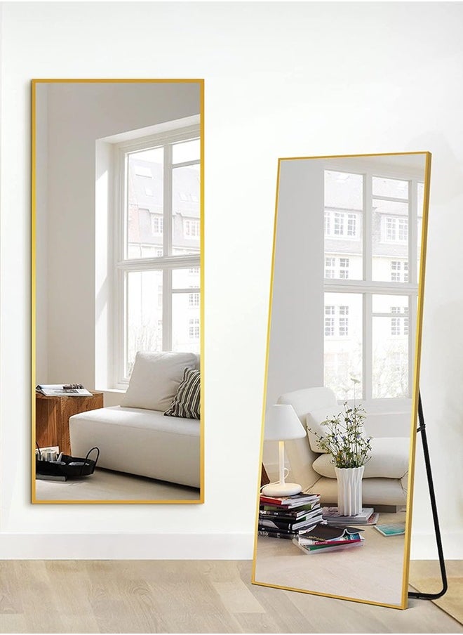 Full Length Mirror Dressing Mirror with Standing Holder 155x45 Cm Large Rectangle Bedroom Floor Mirror Standing Mirror Wall-Mounted Mirror Gold