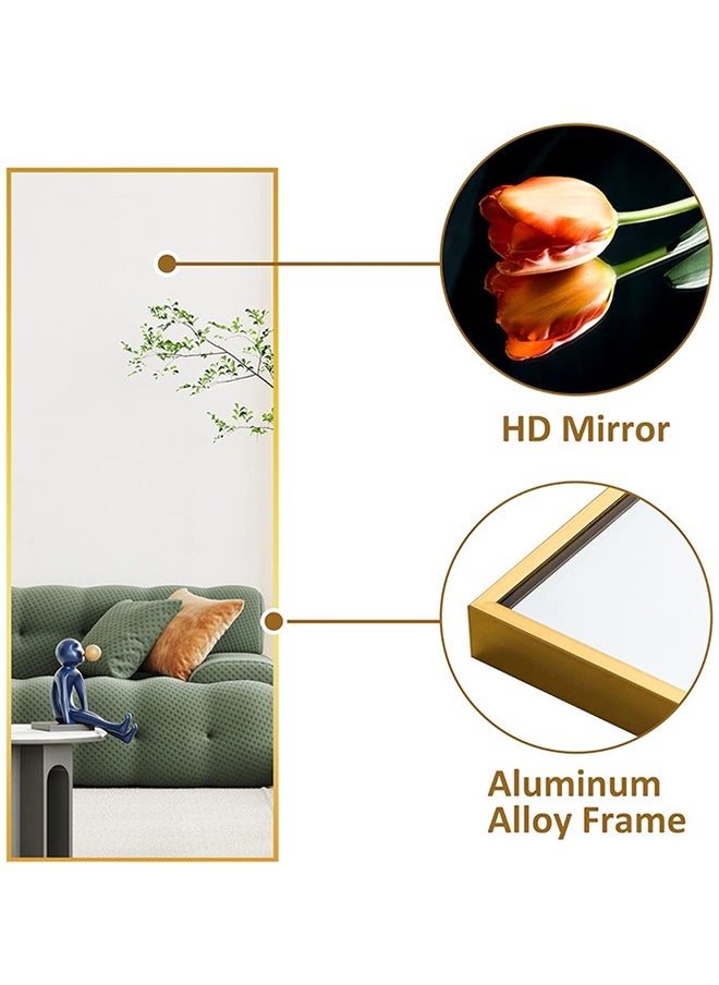 Full Length Mirror Dressing Mirror with Standing Holder 155x45 Cm Large Rectangle Bedroom Floor Mirror Standing Mirror Wall-Mounted Mirror Gold