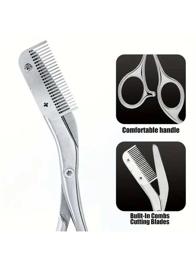 Grey Stainless Steel Eyebrow Trimmer Scissor With Comb For Hair Removal Grooming Shaping - Image 5