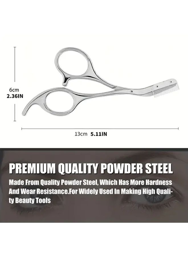 Grey Stainless Steel Eyebrow Trimmer Scissor With Comb For Hair Removal Grooming Shaping - Image 4
