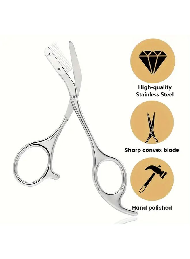 Grey Stainless Steel Eyebrow Trimmer Scissor With Comb For Hair Removal Grooming Shaping - Image 2