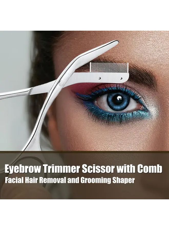 Grey Stainless Steel Eyebrow Trimmer Scissor With Comb For Hair Removal Grooming Shaping - Image 3