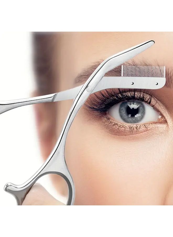 Grey Stainless Steel Eyebrow Trimmer Scissor With Comb For Hair Removal Grooming Shaping - Image 1