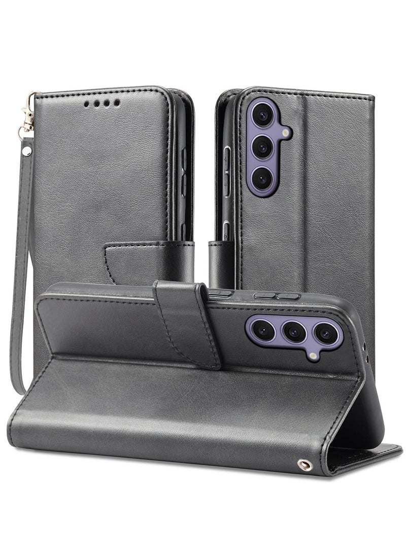 ICARLUS For Samsung Galaxy A56/A36 5G Case PU Leather Calf Texture Phone Cover - Black - Image 1