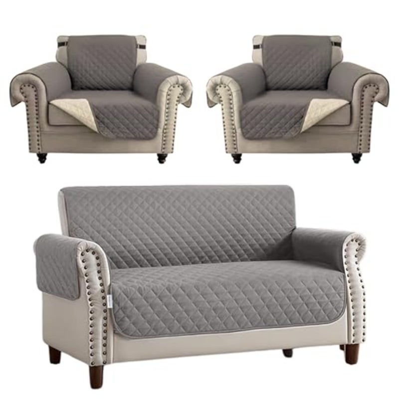 Waterproof Sofa Mat 3+1+1 Set 3-Seater 180×180 cm and 1-Seater (60×130 cm) Durable, Water-Resistant Protection for Home Furniture Gray - Image 1