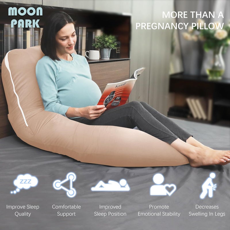 MOON PARK وسادة الحمل للنوم من MOON PARK - وسادة حمل كاملة الجسم على شكل حرف U مع غطاء قابل للإزالة - دعم للظهر والساقين والبطن والوركين - 57 بوصة - بني - غطاء تبريد - Image 4