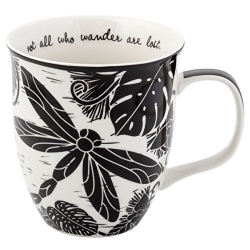 Karma Gifts 16 oz Black and White Boho Mug Dragonfly  Cute Coffee and Tea Mug  Ceramic Coffee Mugs for Women and Men