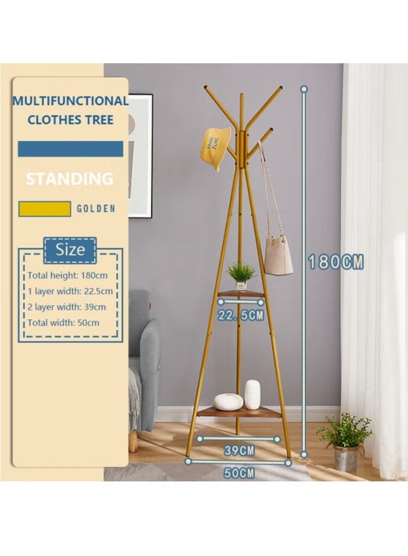 Arabest Coat Rack Stand, Standing Coat Rack, Hall Tree Freestanding Easy Assembly, Metal Hat Hanger for Entryway, Hallway, Bedroom, Office with 2 Shelves - -Gold - Image 5