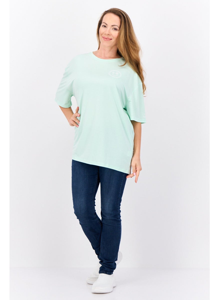 STEVE MADDEN - Women Round Neck Short Sleeve Brand Logo T-Shirt, Mint Green - Image 1
