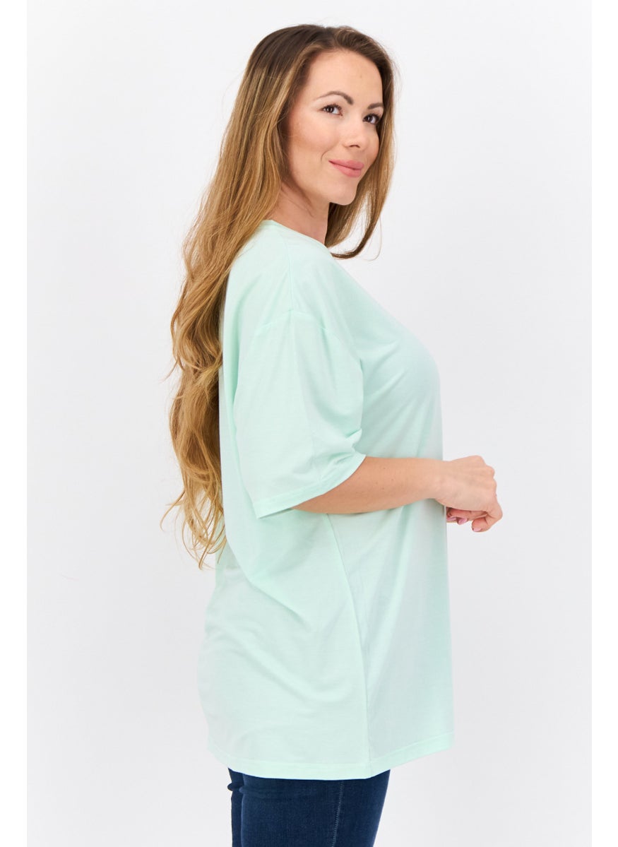 STEVE MADDEN - Women Round Neck Short Sleeve Brand Logo T-Shirt, Mint Green - Image 1