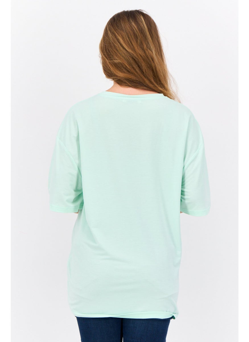 STEVE MADDEN - Women Round Neck Short Sleeve Brand Logo T-Shirt, Mint Green - Image 1