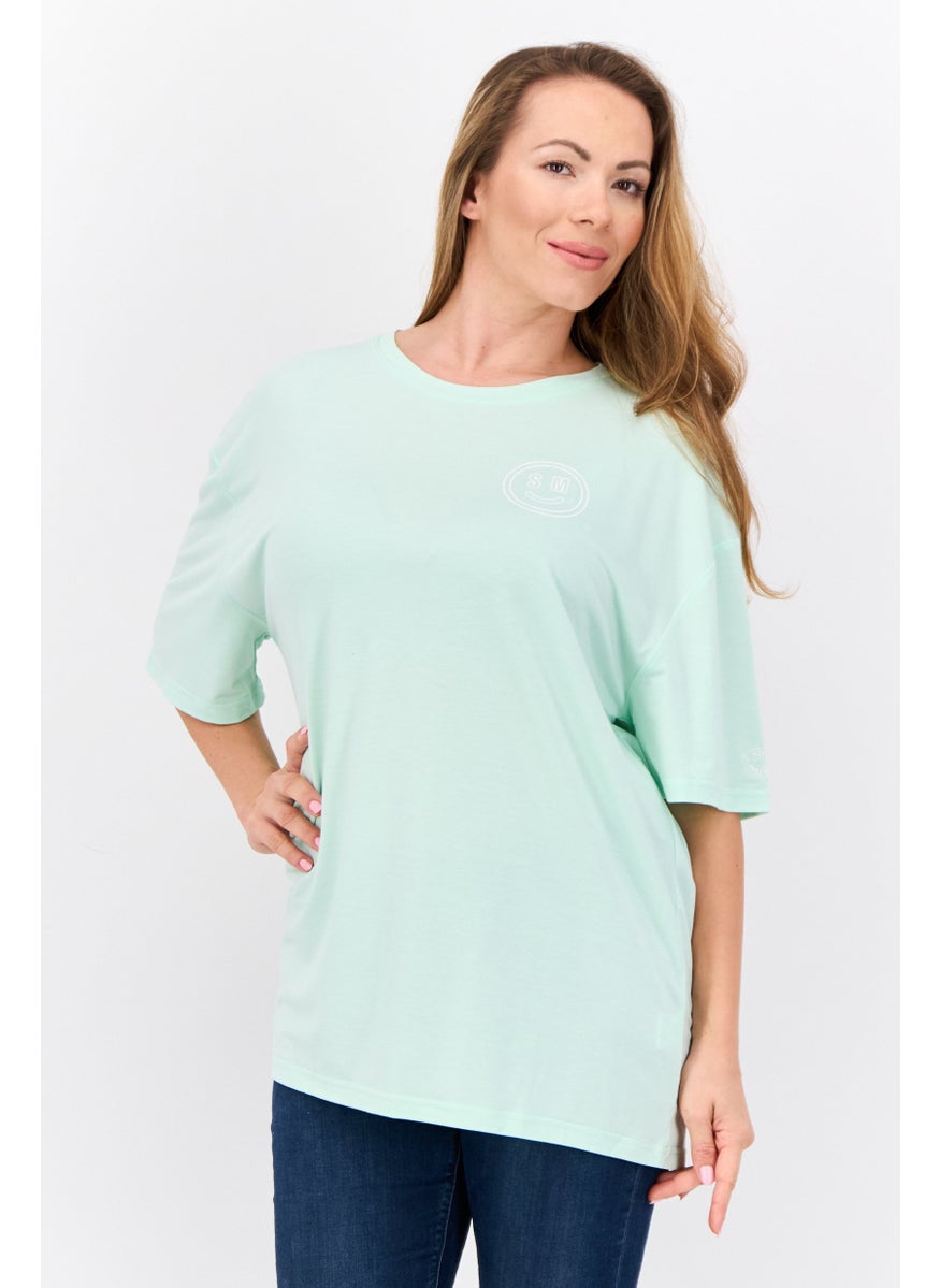 STEVE MADDEN - Women Round Neck Short Sleeve Brand Logo T-Shirt, Mint Green - Image 1