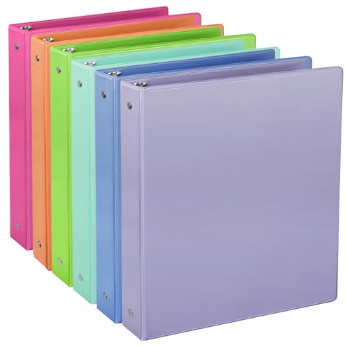 CIXILDTS 1-Inch Round Ring Binders, Standard 3 Ring Binder Fit Letter Size Paper, Presentation View Binders, 6 Packs, Assorted - Image 1