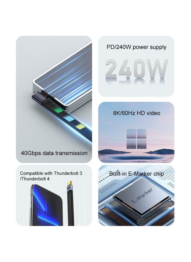 240W 40Gbps USB-C / Type-C Male to USB-C / Type-C Male Flexible Board Data Cable, Style:Side Bend