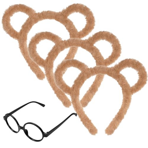 Yolyoo 3pcs Chipmunk Ears Headband Chipmunk Headband Accessory and 1 Black Round Glasses Frame for Cosplay Animal Halloween Party (Brown) - Image 1
