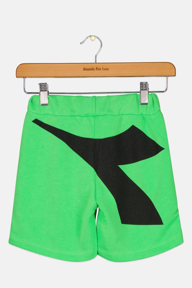 DIADORA Kids Boy Brand Logo Basic Shorts, Green/Black - Image 2