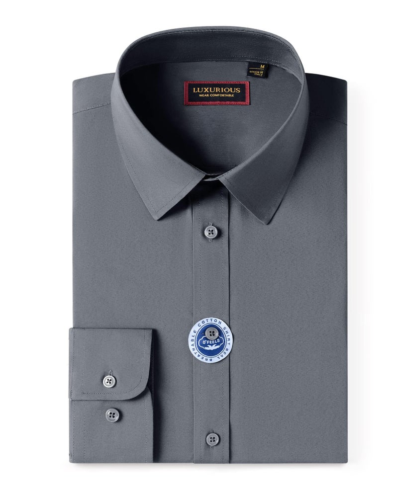 Lion Nardo Cotton Mens Dress Shirts Long Sleeve Big and Tall Dress Shirts for Men Wrinkle Free Button Down Shirts Regular Fit Dark Grey - Image 3