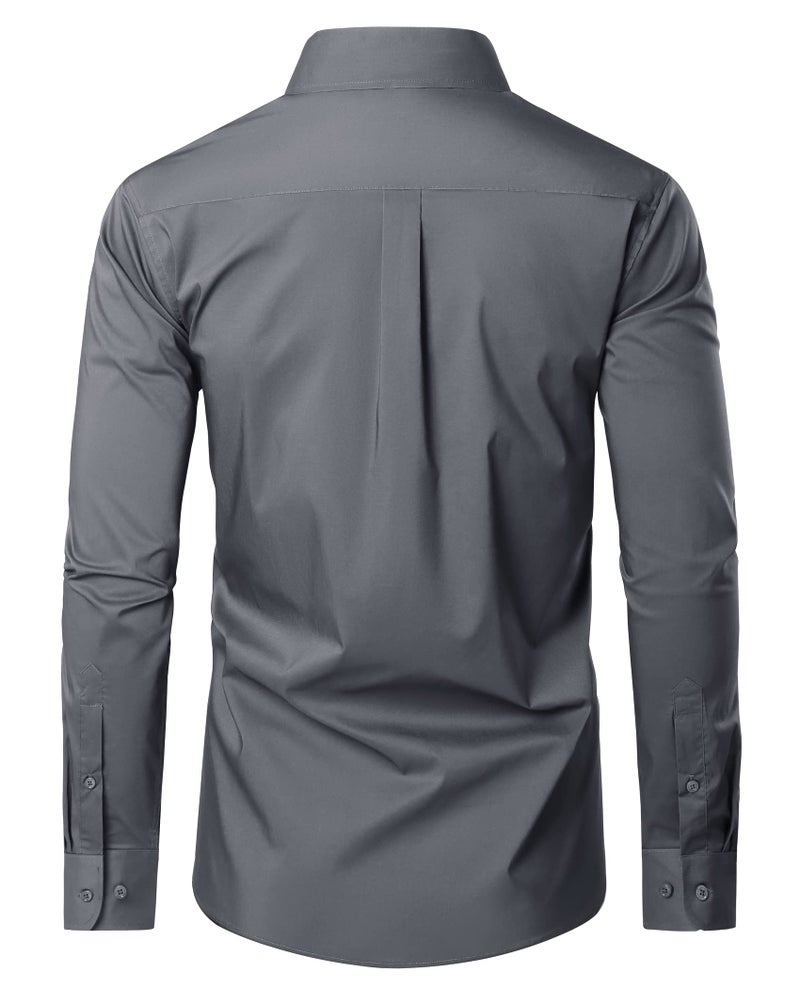Lion Nardo Cotton Mens Dress Shirts Long Sleeve Big and Tall Dress Shirts for Men Wrinkle Free Button Down Shirts Regular Fit Dark Grey - Image 5