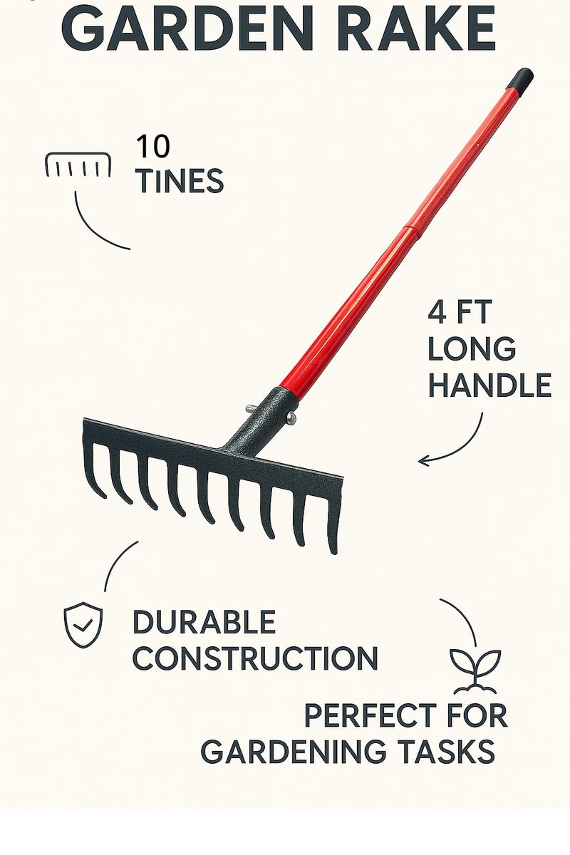 RedBuild Garden Rake with Long Handle (10 Tines ( Medium )) - Image 5