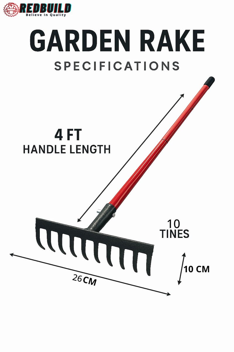 RedBuild Garden Rake with Long Handle (10 Tines ( Medium )) - Image 2