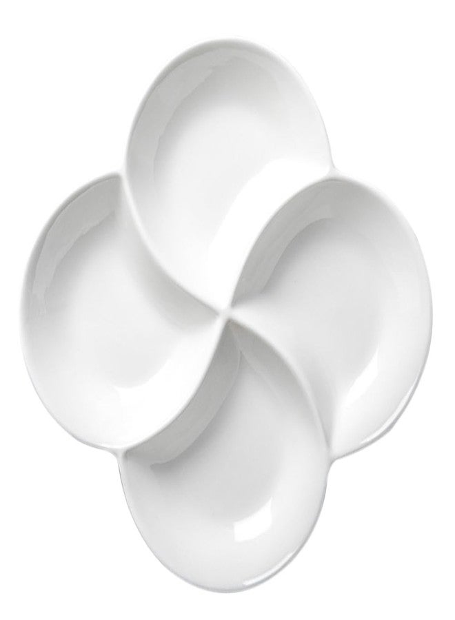 LABRIMP Appetizer Platter 4 Compartment Multi-grid Snack Plate Dried Fruit Dish Divided Serving Tray for Candies Nuts Elegant White Serving Platter for Entertaining - Image 1