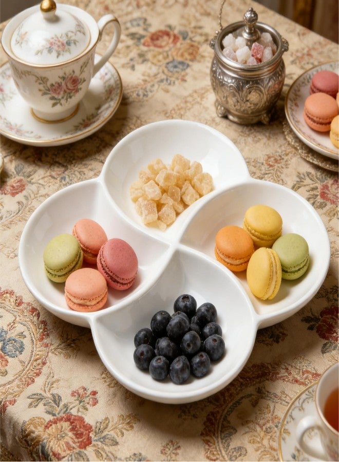 LABRIMP Appetizer Platter 4 Compartment Multi-grid Snack Plate Dried Fruit Dish Divided Serving Tray for Candies Nuts Elegant White Serving Platter for Entertaining - Image 3