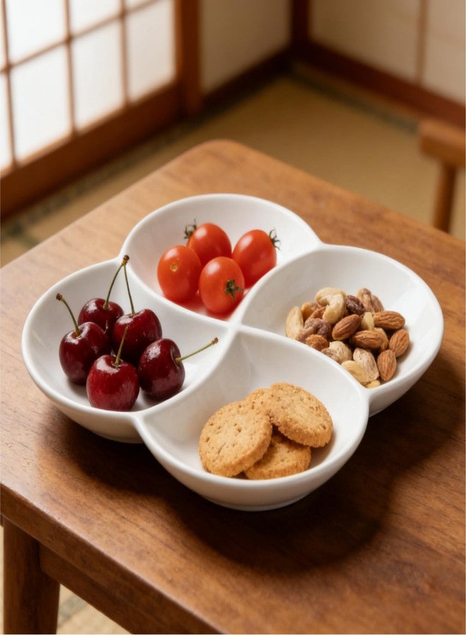 LABRIMP Appetizer Platter 4 Compartment Multi-grid Snack Plate Dried Fruit Dish Divided Serving Tray for Candies Nuts Elegant White Serving Platter for Entertaining - Image 5