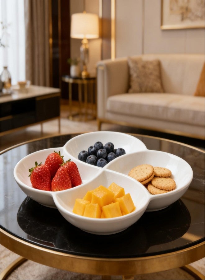 LABRIMP Appetizer Platter 4 Compartment Multi-grid Snack Plate Dried Fruit Dish Divided Serving Tray for Candies Nuts Elegant White Serving Platter for Entertaining - Image 4