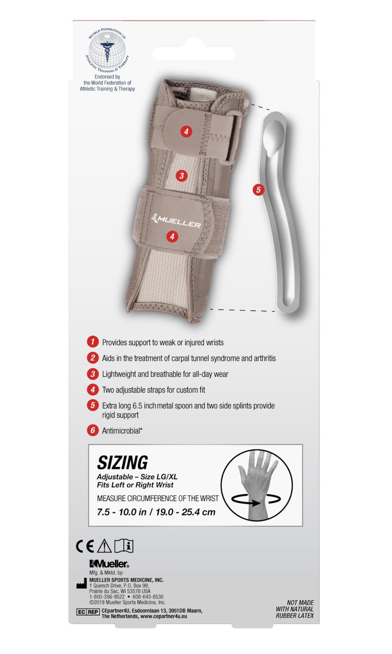 MUELLER Sports Medicine Reversible Wrist Stabilizer with Splint, Wrist Pain Relief Support for Men and Women, Ideal for Carpal Tunnel, Tendinitis, Arthritis, Taupe, Large/X-Large - Image 5