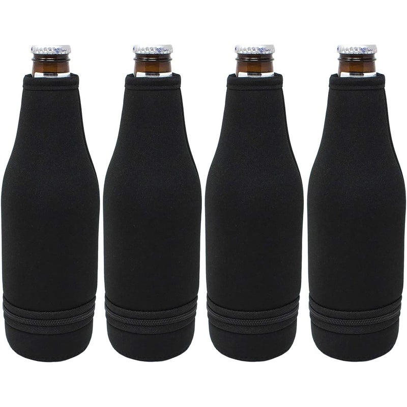G7 Power TahoeBay Beer Bottle Sleeves - Easy Zipper Bottom - Neoprene Insulated Cooler Covers Fit Standard 12oz Long Neck Bottles Enclosed Bottom (Black  4-Pack) - Image 1