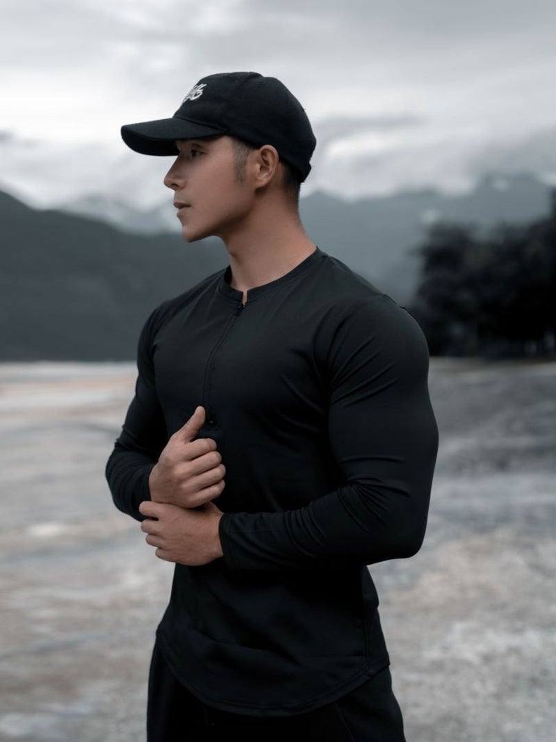 Mens T-shirt American Quick-drying Long-sleeved Fitness Running Training Stretch Autumn Fashion Sports Half-open Zipper Top White - Image 2