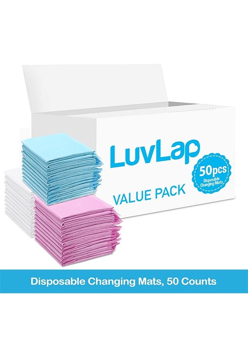 Luvlap Disposable Changing Mats, 50 Counts, Soft Waterproof Mat, Portable Leak Proof Changing Mat, New Mom Leak-Proof Under pad, Mattress Table Protector Pad - Image 2