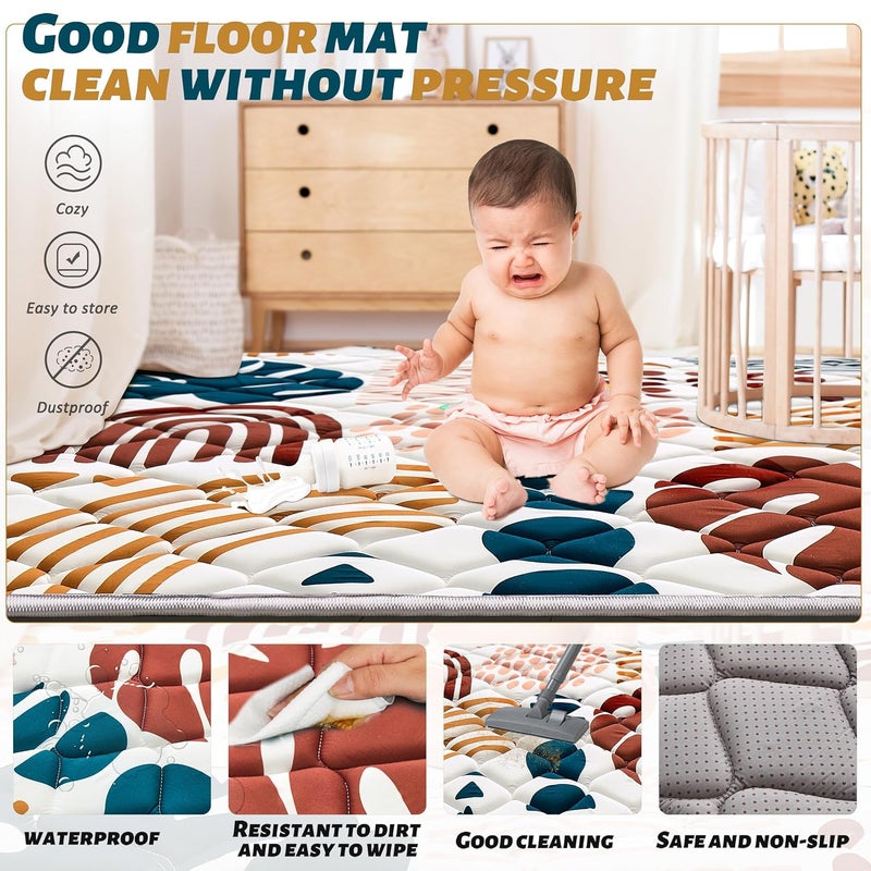 PLUUSHUU حصائر لعب للأطفال للأرضية 50x50 حصيرة ملعب للأطفال أكثر سمكًا ناعمة حصيرة زحف قابلة للطي غير قابلة للانزلاق مبطنة للرضع والأطفال بتصميم ورقة بوهو - Image 5