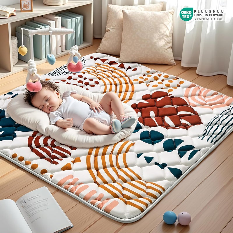 PLUUSHUU حصائر لعب للأطفال للأرضية 50x50 حصيرة ملعب للأطفال أكثر سمكًا ناعمة حصيرة زحف قابلة للطي غير قابلة للانزلاق مبطنة للرضع والأطفال بتصميم ورقة بوهو - Image 2