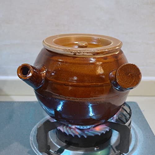 ZHCHSH Casserole Clay Pot 60oz Heat-resistant Handmade Earthen Cooking Serving with Lid Soup Spout (1800ml brown) - Image 4