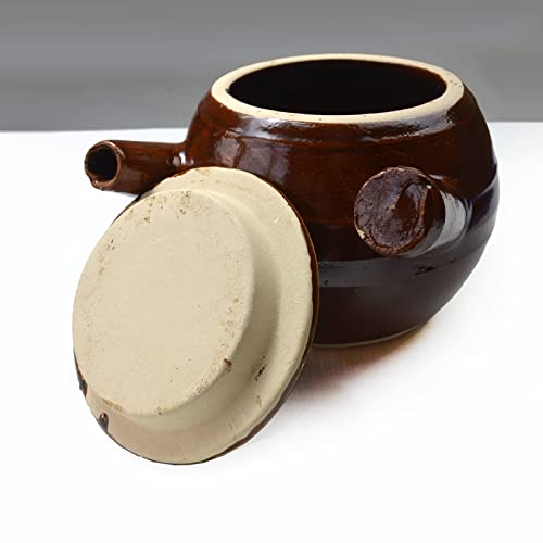 ZHCHSH Casserole Clay Pot 60oz Heat-resistant Handmade Earthen Cooking Serving with Lid Soup Spout (1800ml brown) - Image 2
