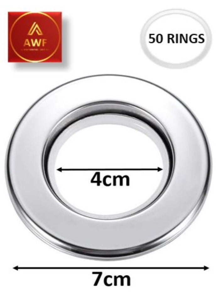 AL WADI FURNITURE AWF Al Wadi Furniture Pack of 50 Shiny Silver Curtain Grommets Round Plastic Curtain Eyelet Rings with nano-scale silencer ring, DIY Rings for Window Curtain, Shower Curtain, Locker Room Door Curtain  - Image 2