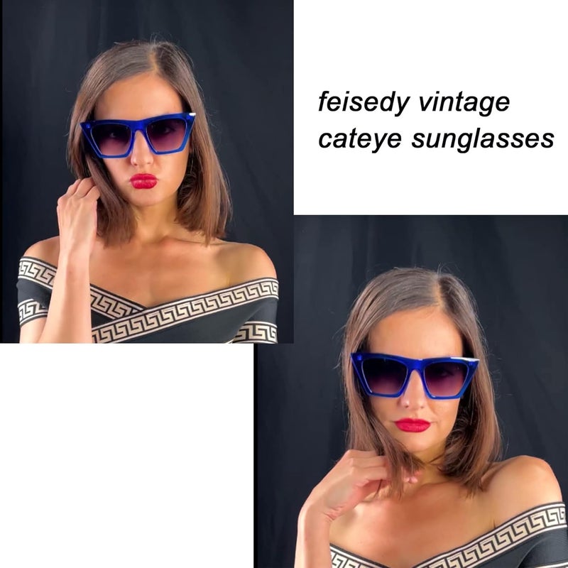 فيسيدي فيزيضي نظارات شمسية نسائية عصرية كلاسيكية مربعة الشكل بعيون القط مقاس كبير B2473 - Image 2