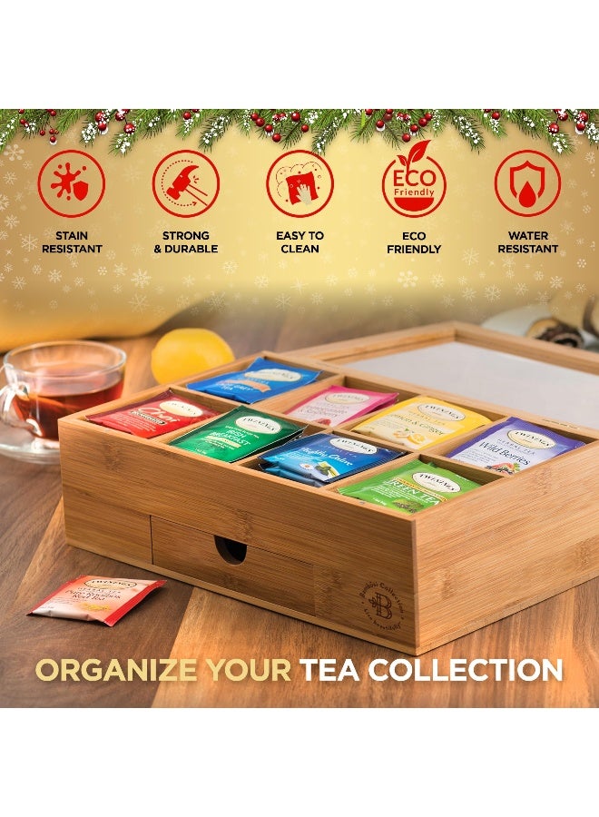 Bambüsi Bamboo Tea Bag Organizer Storage Box with Drawer & Acrylic Window - Magnetic Lid Keeps Contents Fresh - Ideal Mothers Day Gifts for Mom - Gift Caddy (Tea Not Included) - Image 3