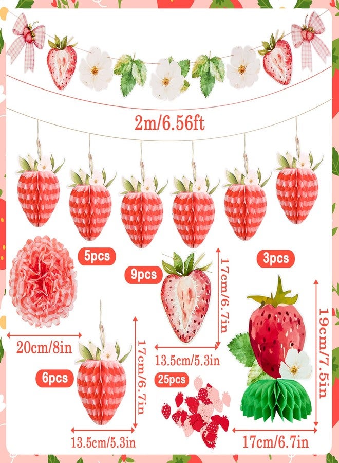 Homarkable Strawberry First Birthday Decorations for Girls, with Banner, Pom Poms, Centerpieces, and Confetti, Strawberry Theme Party Supplies for Baby’s 1st Birthday - Image 2