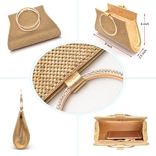 MOSSMON Crystal Clutch Purses Bride and Bridesmaid Handbag Elegant Wristlet Evening Bag for Women Gold - Image 5