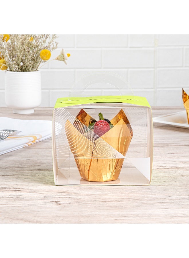Restaurantware 5 Inch x 3.25 Inch Cupcake Boxes, 100 Disposable Cupcake Display Boxes - With Handle, Geometric Line Accent, Clear Plastic Single Cupcake Containers, For Weddings Or Birthdays - Image 3