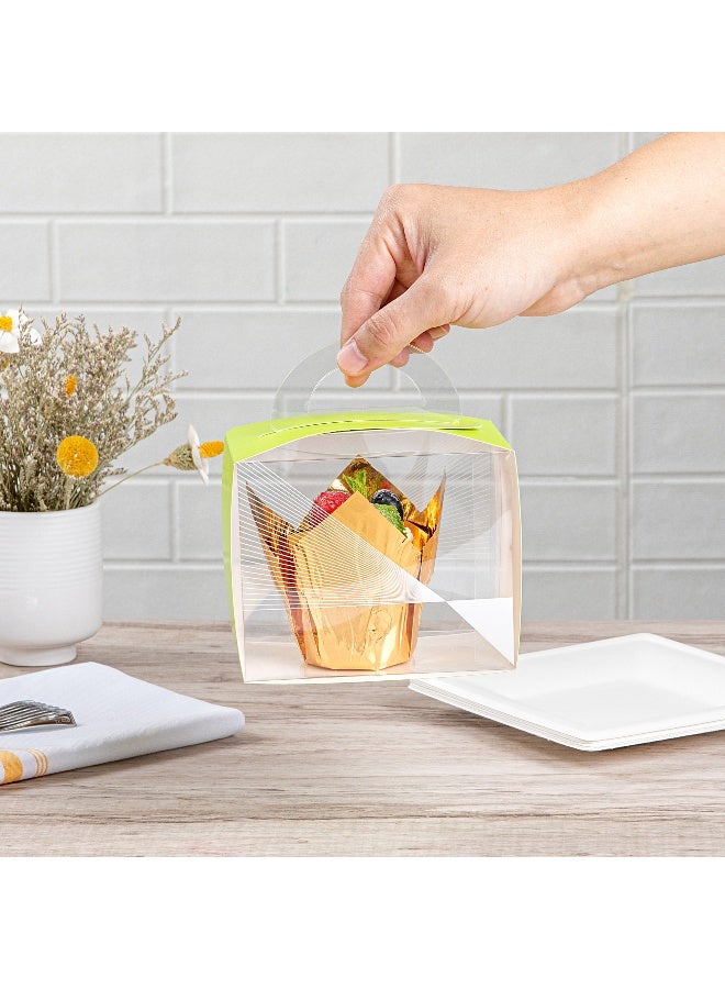 Restaurantware 5 Inch x 3.25 Inch Cupcake Boxes, 100 Disposable Cupcake Display Boxes - With Handle, Geometric Line Accent, Clear Plastic Single Cupcake Containers, For Weddings Or Birthdays - Image 5