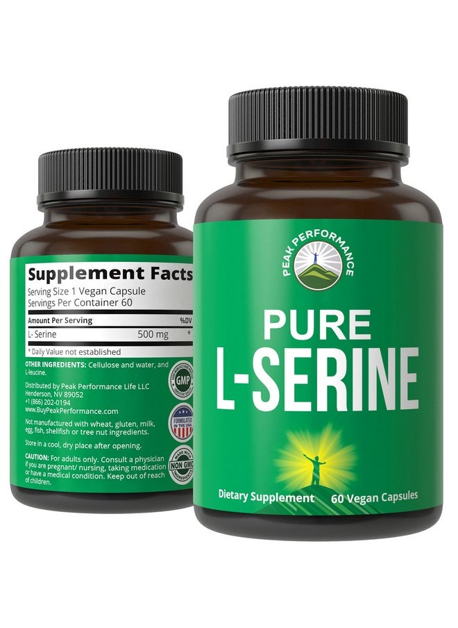 Peak Performance Peak Performance L-Serine Capsules 500mg Best Brain and Nootropic Amino Acids for Production of L-Cystine, L-Tryptophan and Serotonin. USA Grade L Serine Pills. Non-GMO Supplement (60 Servings)  - Image 1