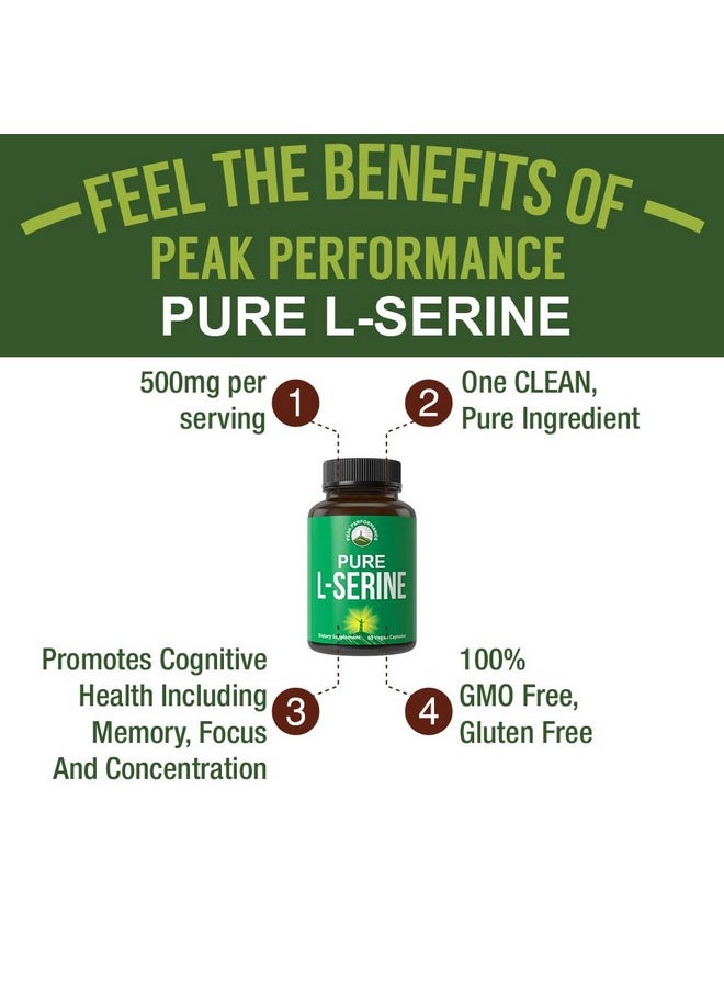 Peak Performance Peak Performance L-Serine Capsules 500mg Best Brain and Nootropic Amino Acids for Production of L-Cystine, L-Tryptophan and Serotonin. USA Grade L Serine Pills. Non-GMO Supplement (60 Servings)  - Image 2