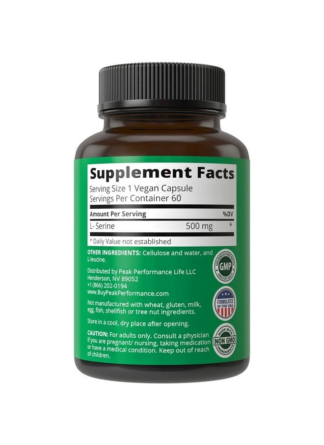 Peak Performance Peak Performance L-Serine Capsules 500mg Best Brain and Nootropic Amino Acids for Production of L-Cystine, L-Tryptophan and Serotonin. USA Grade L Serine Pills. Non-GMO Supplement (60 Servings)  - Image 5