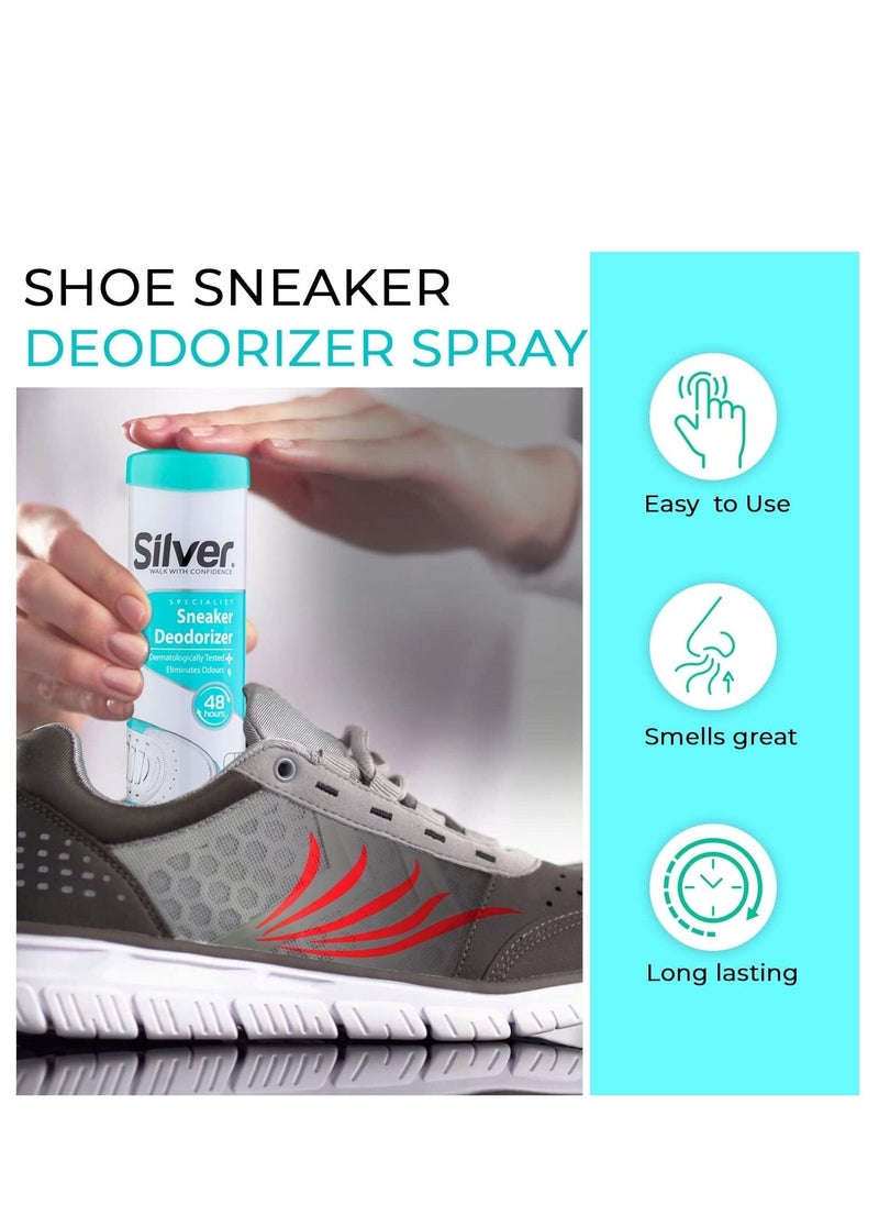 Silver - Shoe Sneaker Deodorizer Spray, Freshens and Neutralizes Odor From Sneakers Shoes, Boots, Gym Bags & More 100ml - Image 1