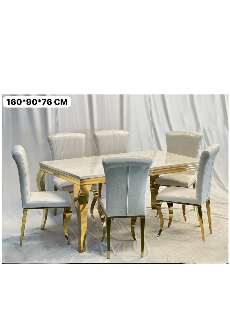 Dinning Table Marble Top With 6 Chair set 160*90*76 CM