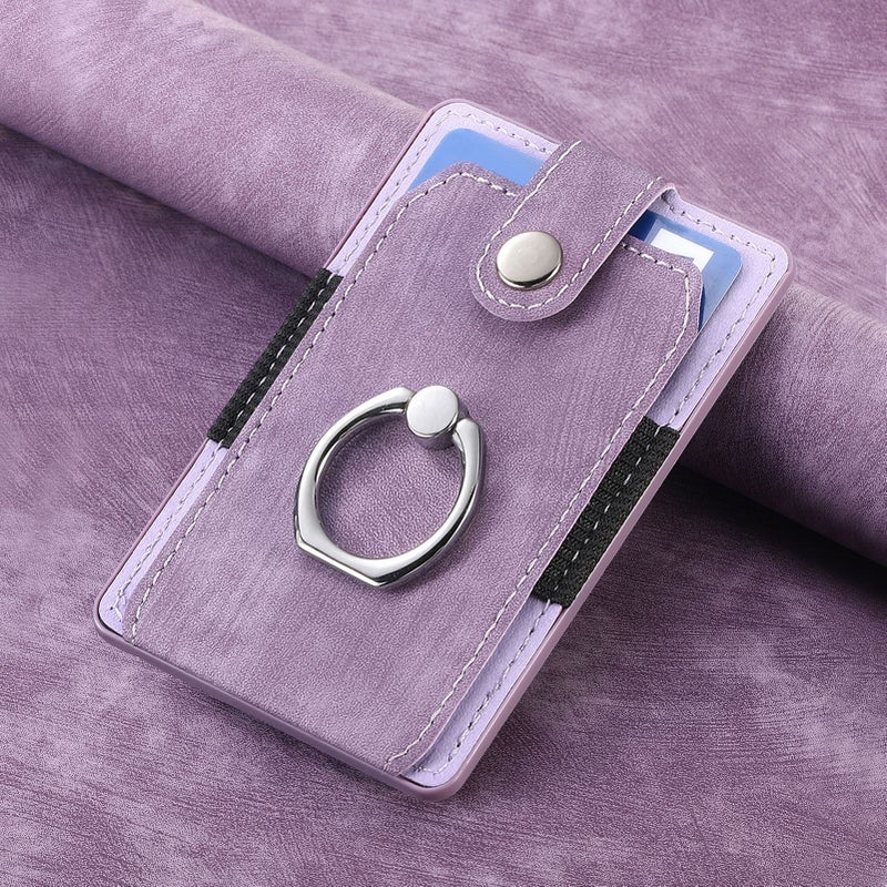 Vintage Solid Color Storage Bracket Card Holder Card Holder Back Adhesive Phone Bag Multi-Insert Card Skin-Feeling Plain Leather PU Ring Card Holder Purple 